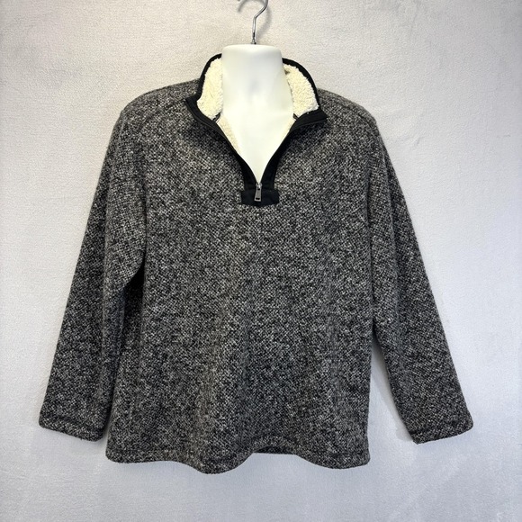 Orvis Other - Orvis Fleece Sherpa Lined 1/4 Zip Sweater Mens Large Gray Black Pullover Knit